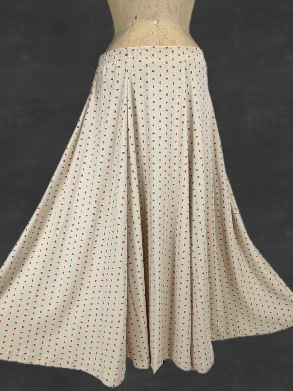 VINTAGE 80s cotton full skirt long maxi elastic pull on waist calico floral